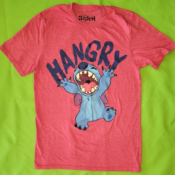 Disney's Stitch "Hangry" T-shirt Red Tee Unisex Adult Size Small (34-36) - Picture 2 of 4